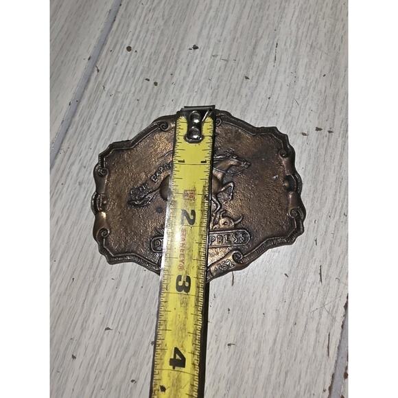 Vintage Pony Express Brass Belt Buckle Western Theme Horse and Rider Cowboy - Picture 6 of 6